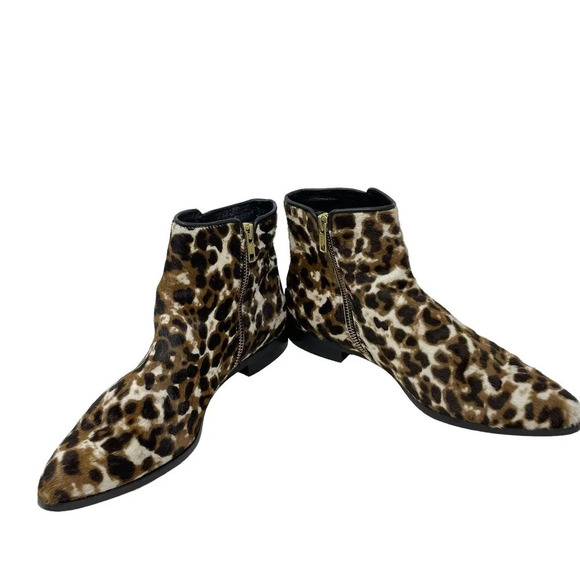 J. Crew Collection Sienna Leopard Calf Hair Booties Black Brown Size 8 - Picture 5 of 7